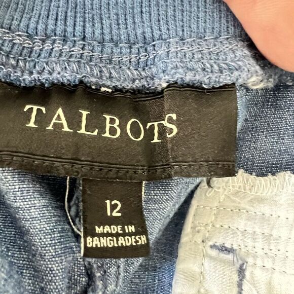 Talbots Ankle Pants Roll Tab Women 12 Blue Chambray Casual Elastic Back Comfort - Picture 11 of 12